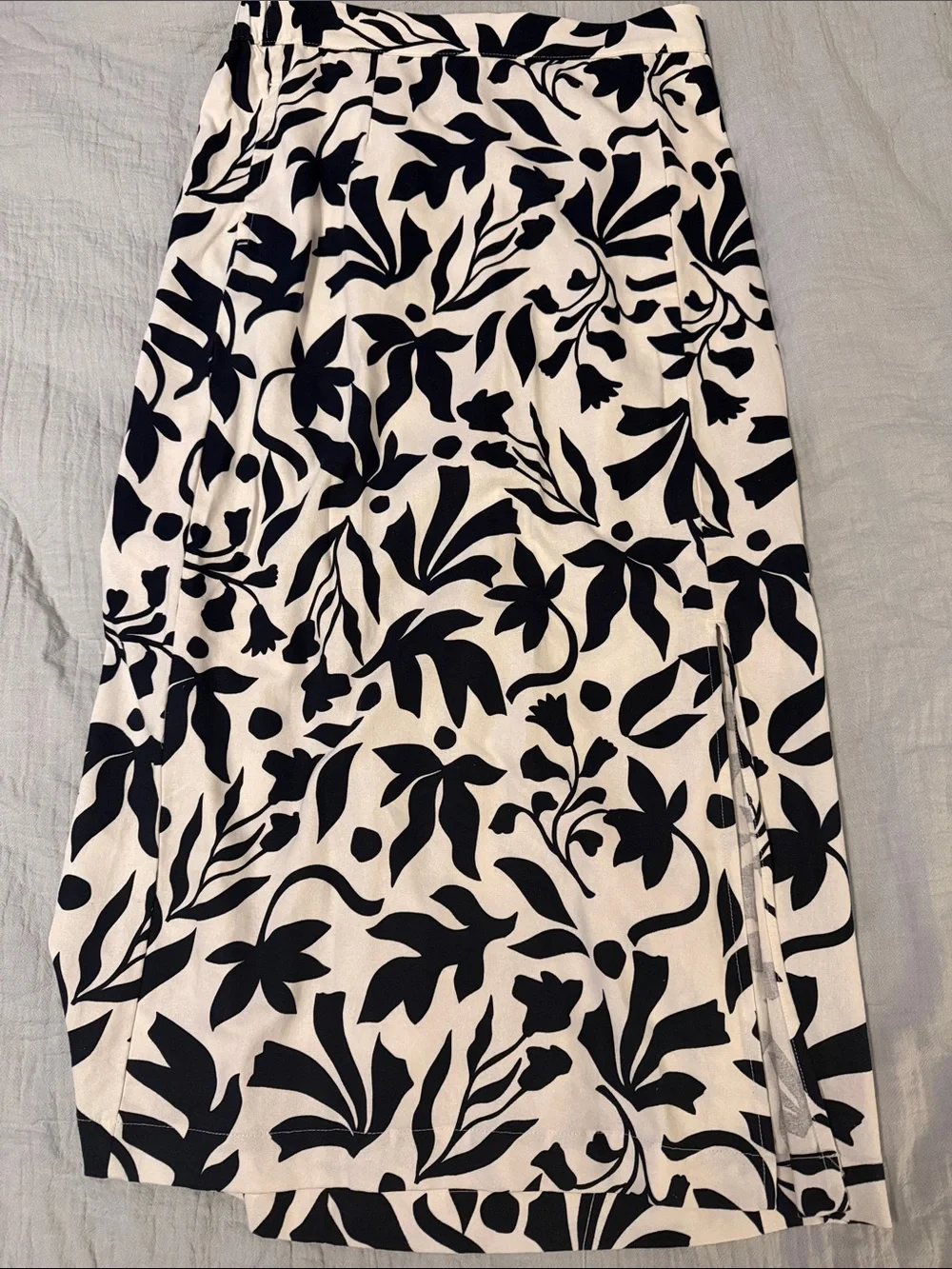 Navy & White Floral Midi Skirt